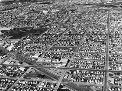 Alberta Avenue, aerial view of Norwood in Edmonton, circa 1965.