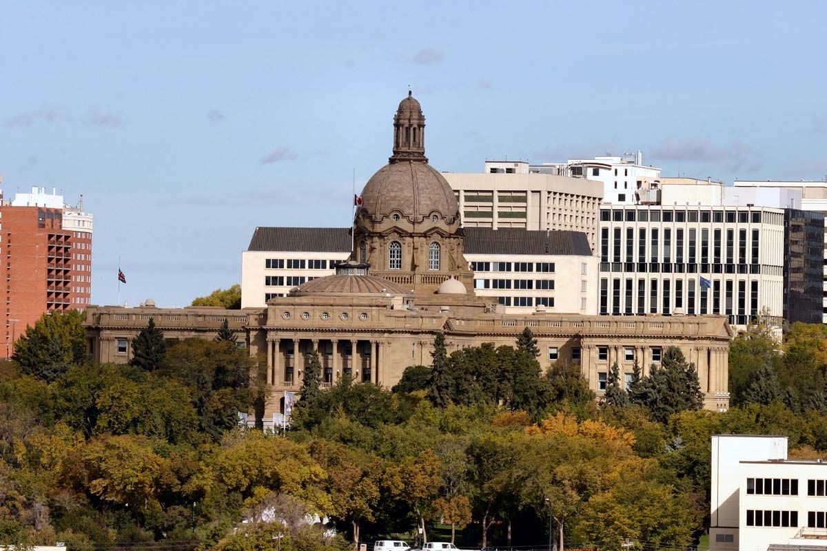 Exterior view of the Alberta Legislature, showcasing its architectural features, taken in 2013.